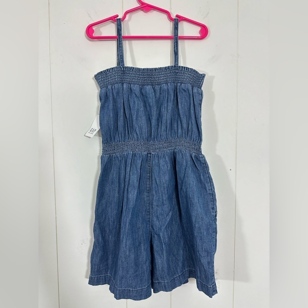 NWT GAP Kids Girls Sz MEDIUM 8-9 Blue Jean Strappy Sleeveless Romper 100% Cotton - Picture 3 of 8